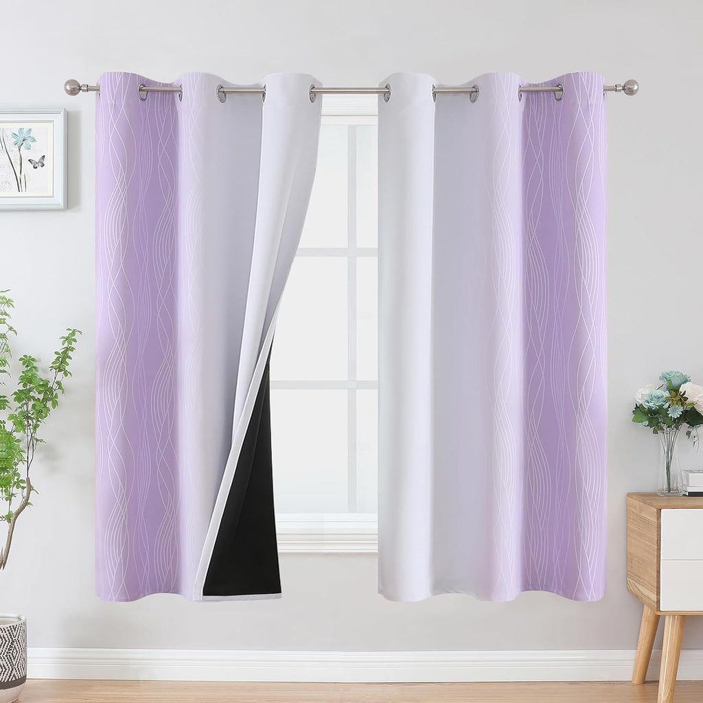 Estelartextiler Estelar Textiler Lilac and Greyish White Blackout Curtains & Drapes for Bedroom, Thermal Insulated Ombre Blackout Drapes, R…
