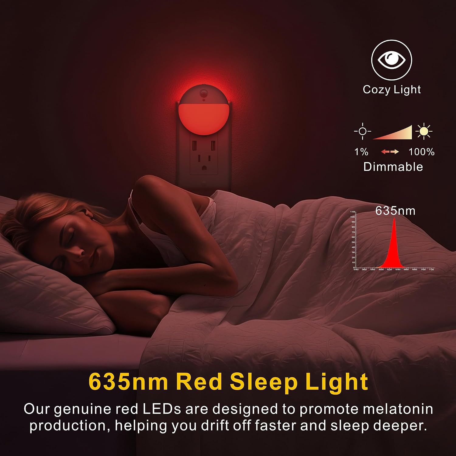 YUNLEX 2 Pack Plug in Red Sleep Night Light with Motion Sensor and Dusk to Dawn Sensor, 3 Modes, Soft Glow, 0% Blue Light True Red…