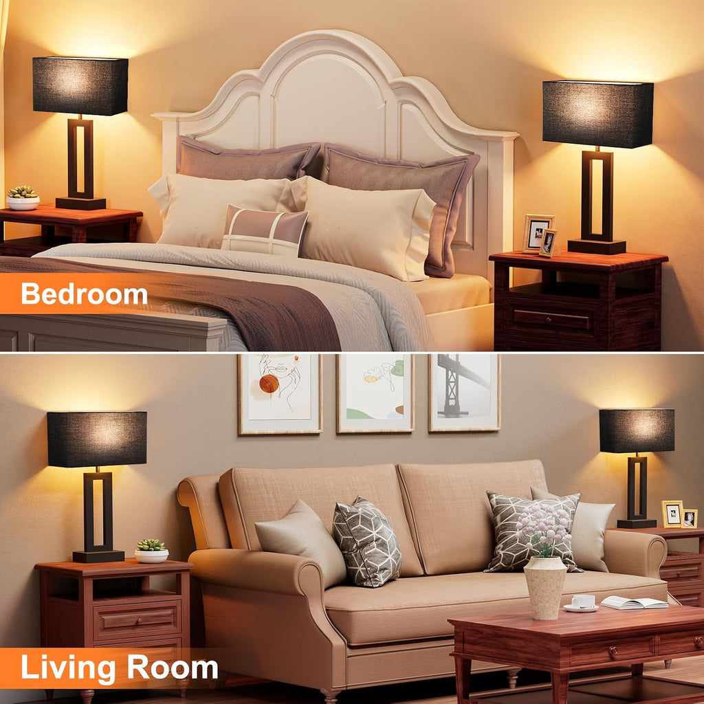 Seealle Nightstand Table Lamps for Bedrooms Set of 2 - Touch Bedside Lamp with USB C+A, 3 Way Dimmable Living Room End Tables 2, Modern…