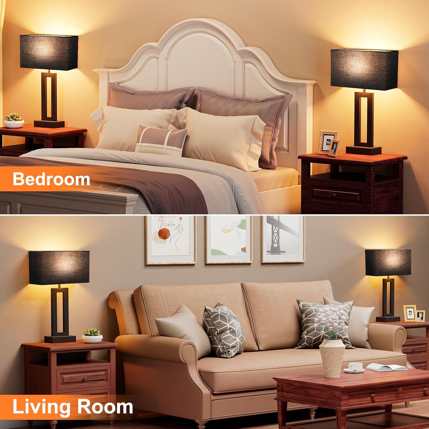 Seealle Nightstand Table Lamps for Bedrooms Set of 2 - Touch Bedside Lamp with USB C+A, 3 Way Dimmable Living Room End Tables 2, Modern…