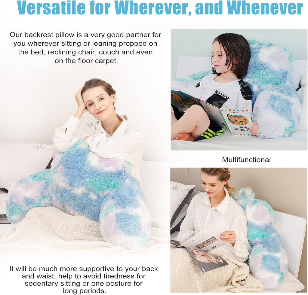 Hobed Life Cozy Fur Backrest Pillow with Arms, 30x17x17 Inch, Filling, Great Back Support Reading Pillow for Kids, Teens & Students, Well M…