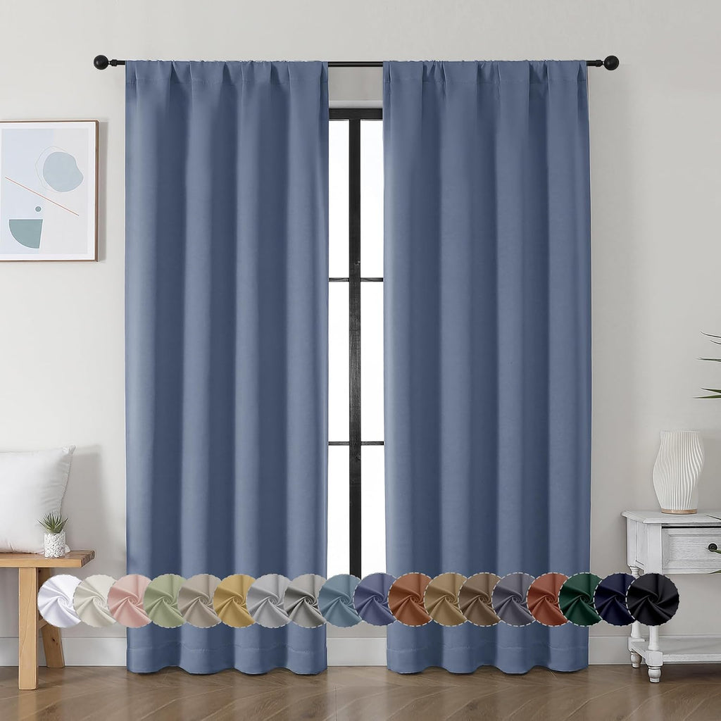 Simplebrand Ava Denim Blue Blackout Curtains for Bedroom, 72 Inch Length, 2 Panels, Privacy Thermal Insulated Rod Pocket Curtains for Patio…