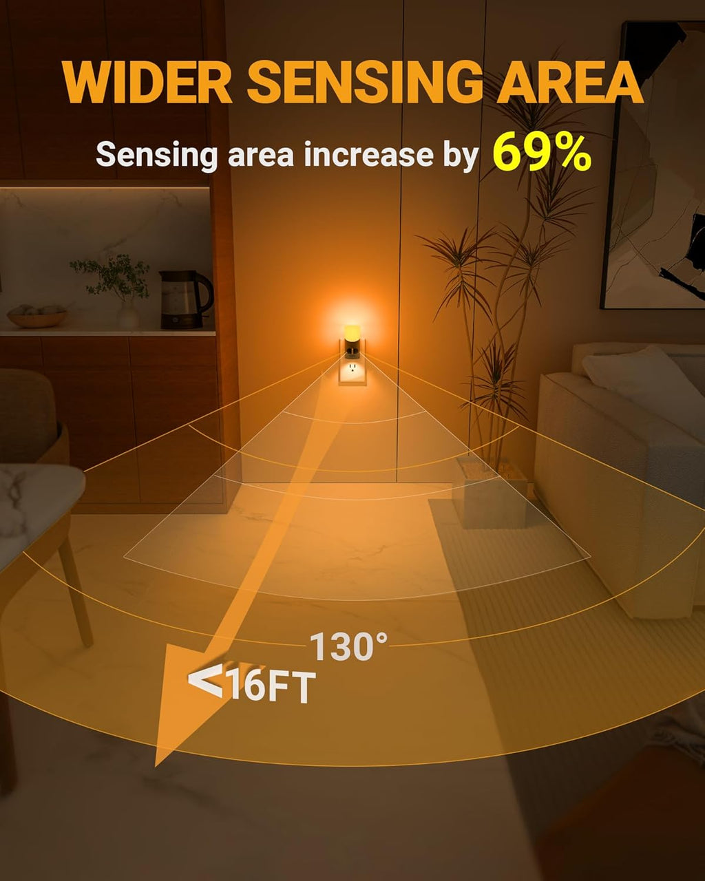 Lyridz Amber Night Light with Motion Sensor, 1-150LM Dimmable Plug-in Nightlight Indoor for Bedroom, Bathroom, Hallway, Stairs, Pet…