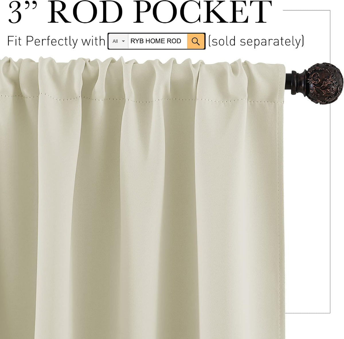 Rybhome RYB HOME Half Curtain Tiers 36 inch Length, Rod Pocket Summer Heat Blocking Thermal Insulated Short Curtains for Small Window, Widt…