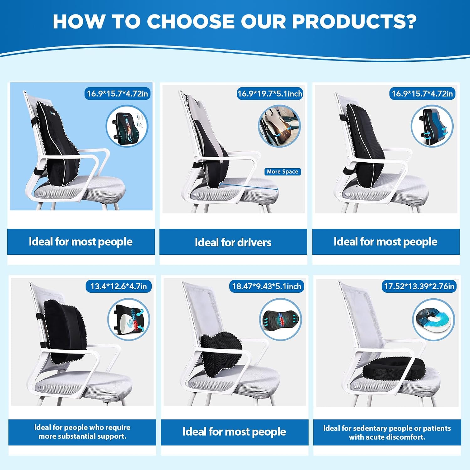 Niceedaybrand Niceeday Lumbar Support Pillow for Office Chair Car Back Support Pillow, Memory Foam Gaming Chair Desk Chair Back Cushion for…