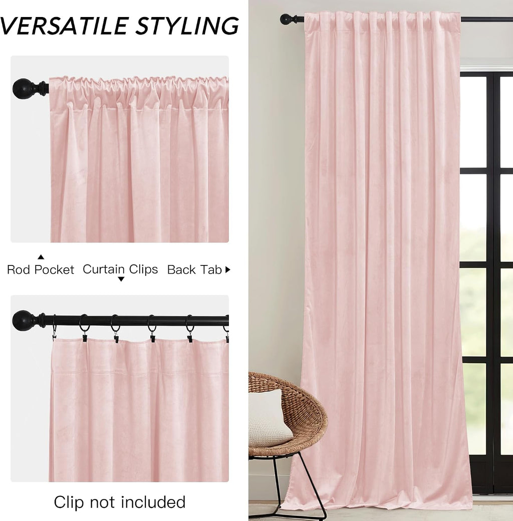 Rybhome RYB HOME Pink Velvet Curtains 84 inches, Back Tab Soft Fabric Room Darkening Thermal Insulated Luxurious Home Decor Curtains for Li…