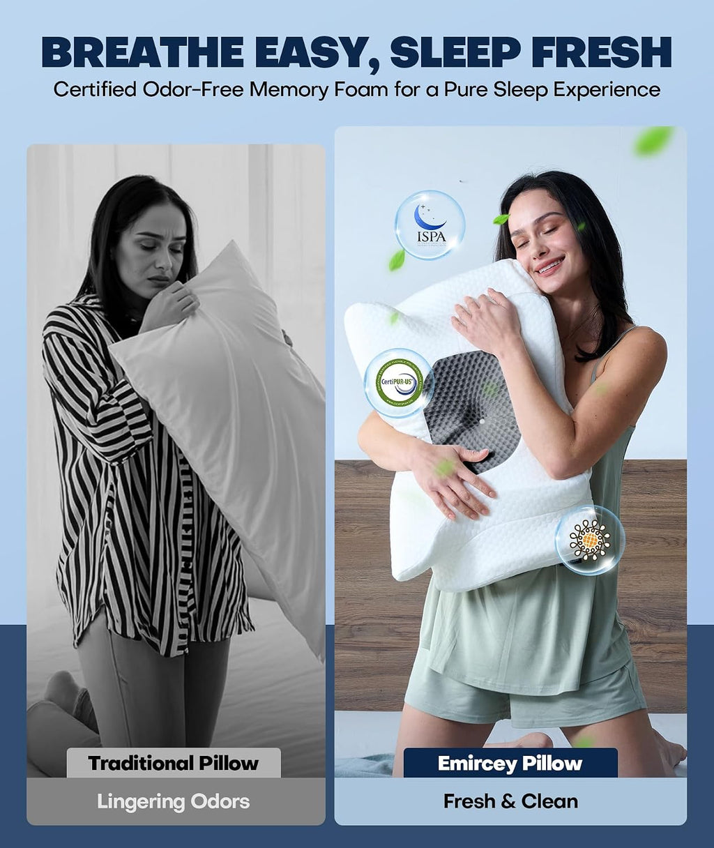Emircey Sleep Cervical Neck Pillow for Sleeping, Ergonomic Contour Side Sleeper Pillows for Adults, Cooling Orthopedic Pill…