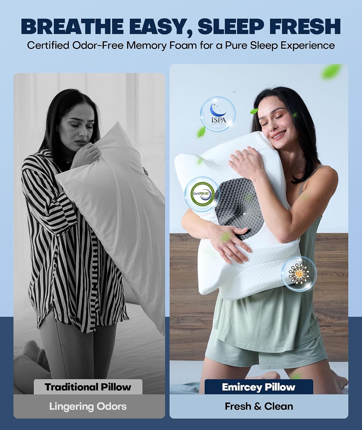 Emircey Sleep Cervical Neck Pillow for Sleeping, Ergonomic Contour Side Sleeper Pillows for Adults, Cooling Orthopedic Pill…