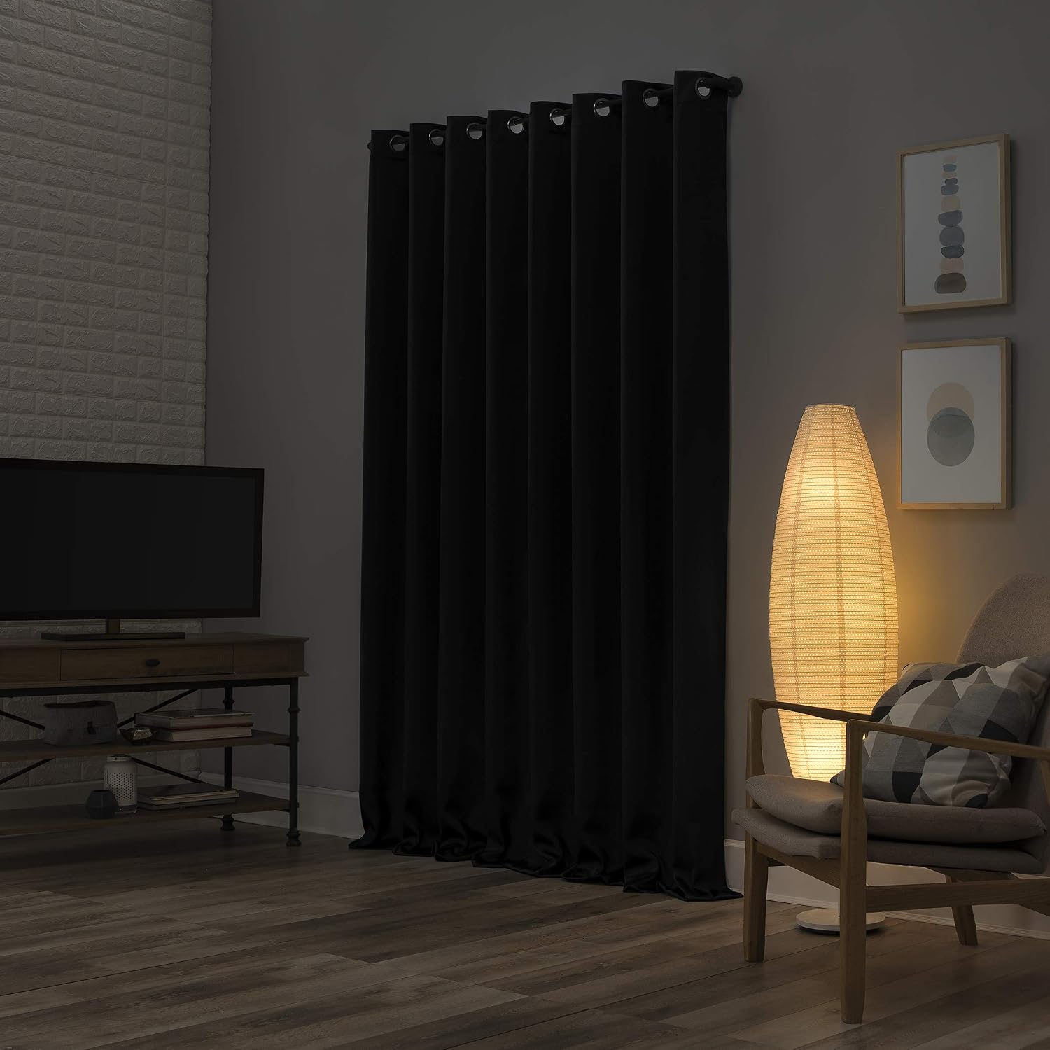Sun Zero Nordic 2-pack Theater Grade Extreme 100% Blackout Grommet Curtain Panel Pair, 52" x 96", Black