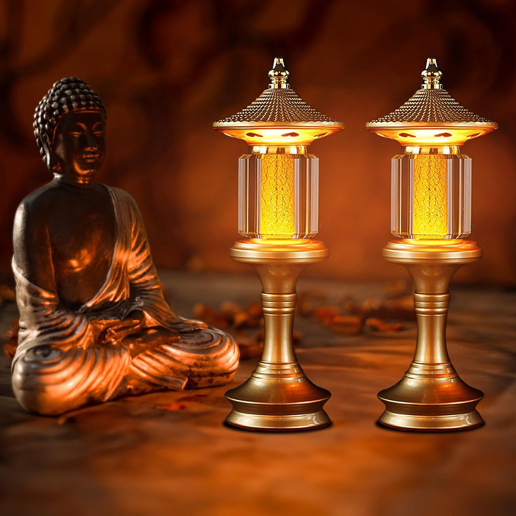 1 Pair-7 Color LED Lotus Flower Lamp - Crystal Palace Lotus Buddhist Lamp Lights, Buddha Lamp Light with Adjustable Switch for Buddhist…