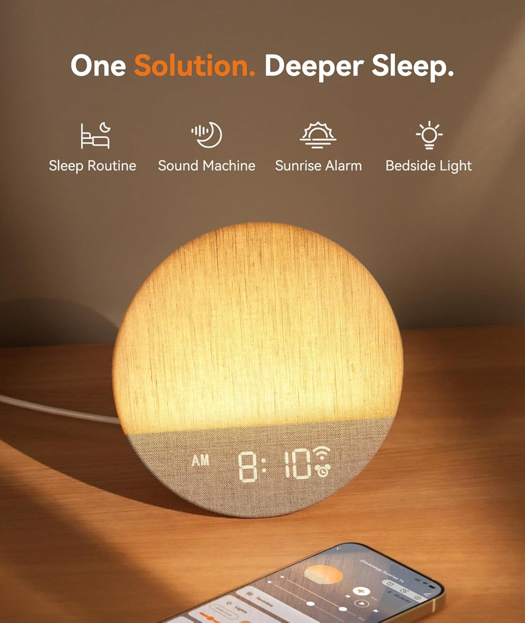 Dreamegg Sunrise 1+ Sound Machine, Sunrise Alarm Clock, Night Light, APP Control, Sleep Routines, Favorites Mode, 34 Soothing Sounds…