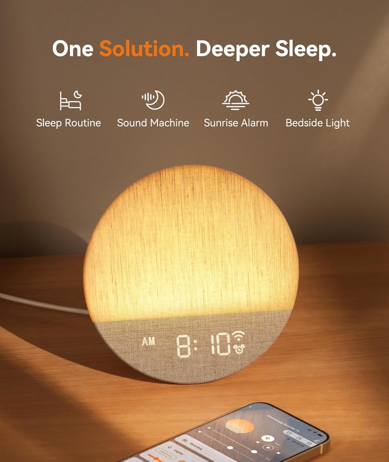 Dreamegg Sunrise 1+ Sound Machine, Sunrise Alarm Clock, Night Light, APP Control, Sleep Routines, Favorites Mode, 34 Soothing Sounds…