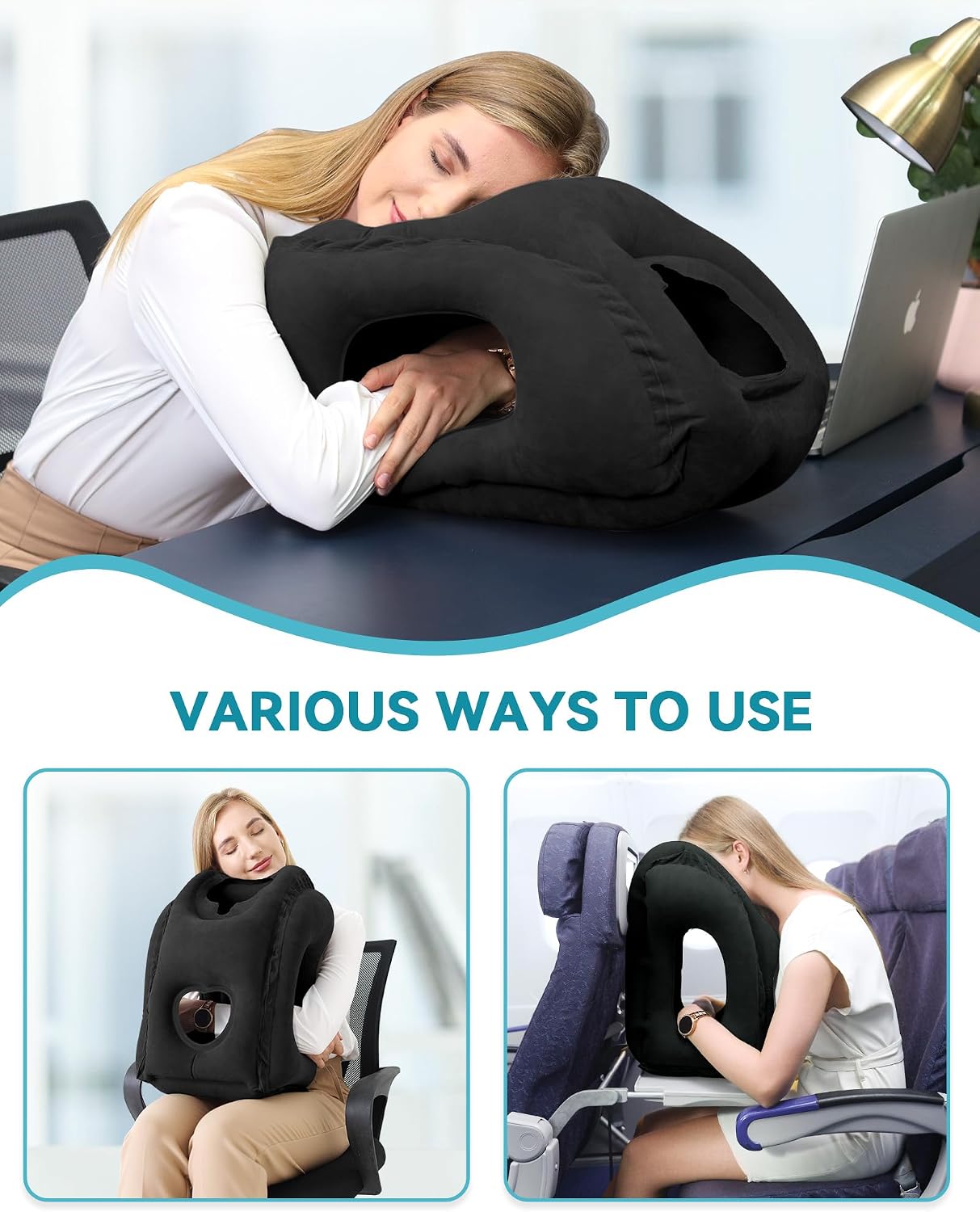 Inflatable Travel Pillow, Airplane Neck Pillow Comfortably Supports Head and Chin for Airplanes, Trains, Cars Office Napping on The Tray…
