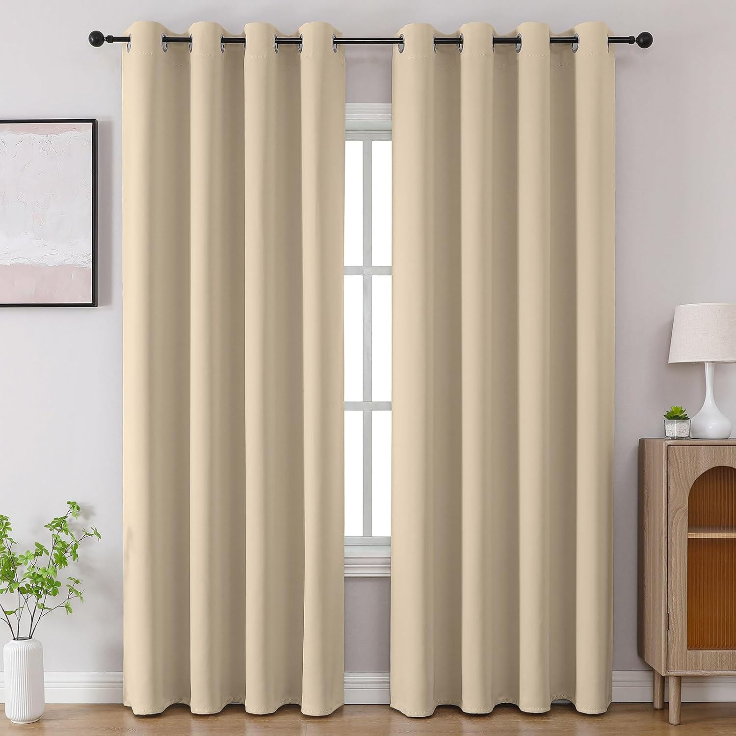 CUCRAF Light Beige Blackout Curtains 84 inch Length 2 Panels Set, Room Darkening Drapes for Living Room Bedroom, Thermal Insulated Light…