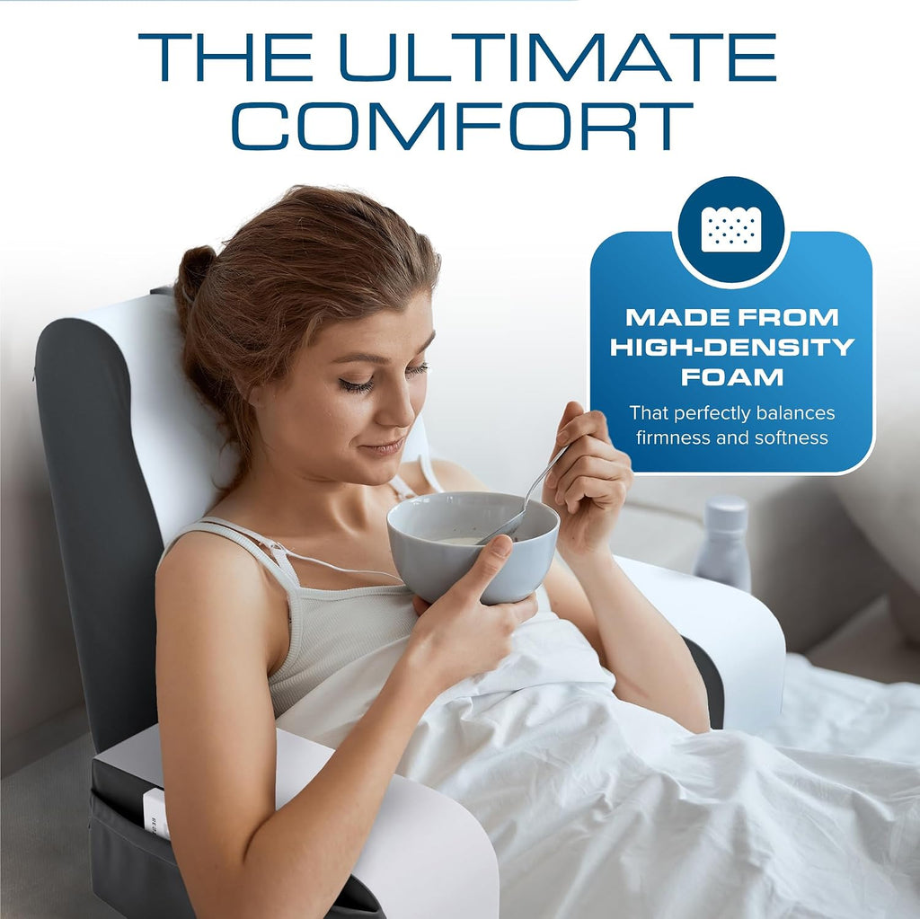 Kölbs Wedge Reading Cushion, Back Pillow for Bed Sitting Up, Cushion with Arms for TV Book Gaming Dorm Rooms, Backrest (Grey/White…
