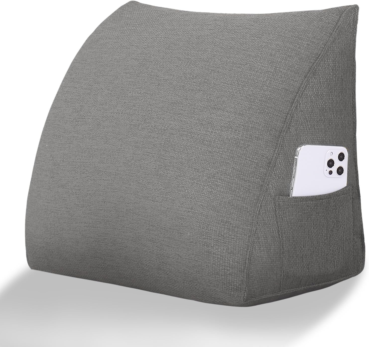 Wedge Headboard Pillow Reading Pillows for Sitting in Bed Adult Backrest Cushion with Removable Cover Side Pockets Sofa Grey Polyester
