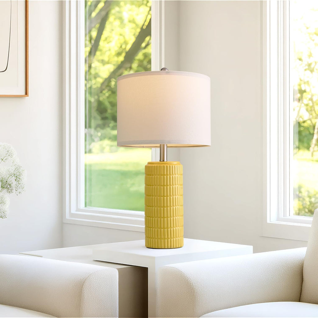 PoKat 23" Yellow Table Lamps Set of 2, Modern Living Room End Table Lamps Decor, Ceramic Lamps for Living Room, Contemporary Nightstand…