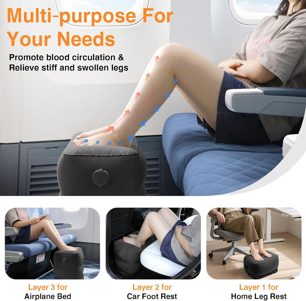 Maliton Inflatable Foot Rest Pillow for Travel, Kids Airplane Bed, Adjustable 3 Layers Height Leg Pillow of Air Travel Essentials, Car…