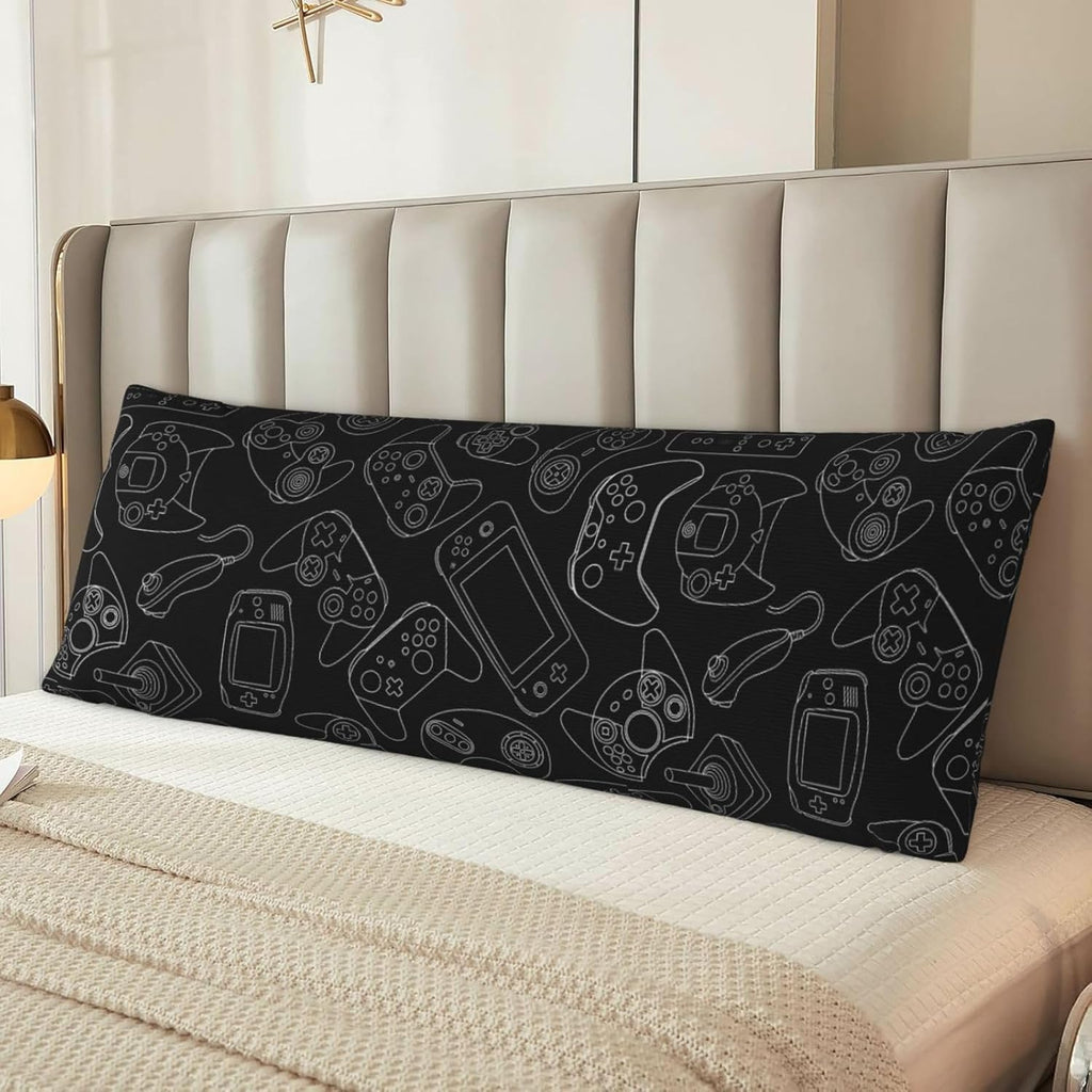 Sovvin Video Game Controller Black Background Body Pillow Cover Gaming Theme Long Pillow Case with Zipper Decorative Soft Cushion Be…