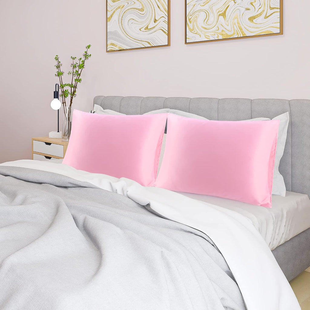 uxcell 2 Pack Silk Satin Pillowcase for Hair and Skin, Cool, Silky, Soft Breathable Pillow Cases Standard Size 20x26 Inch Sateen Pillowcase…
