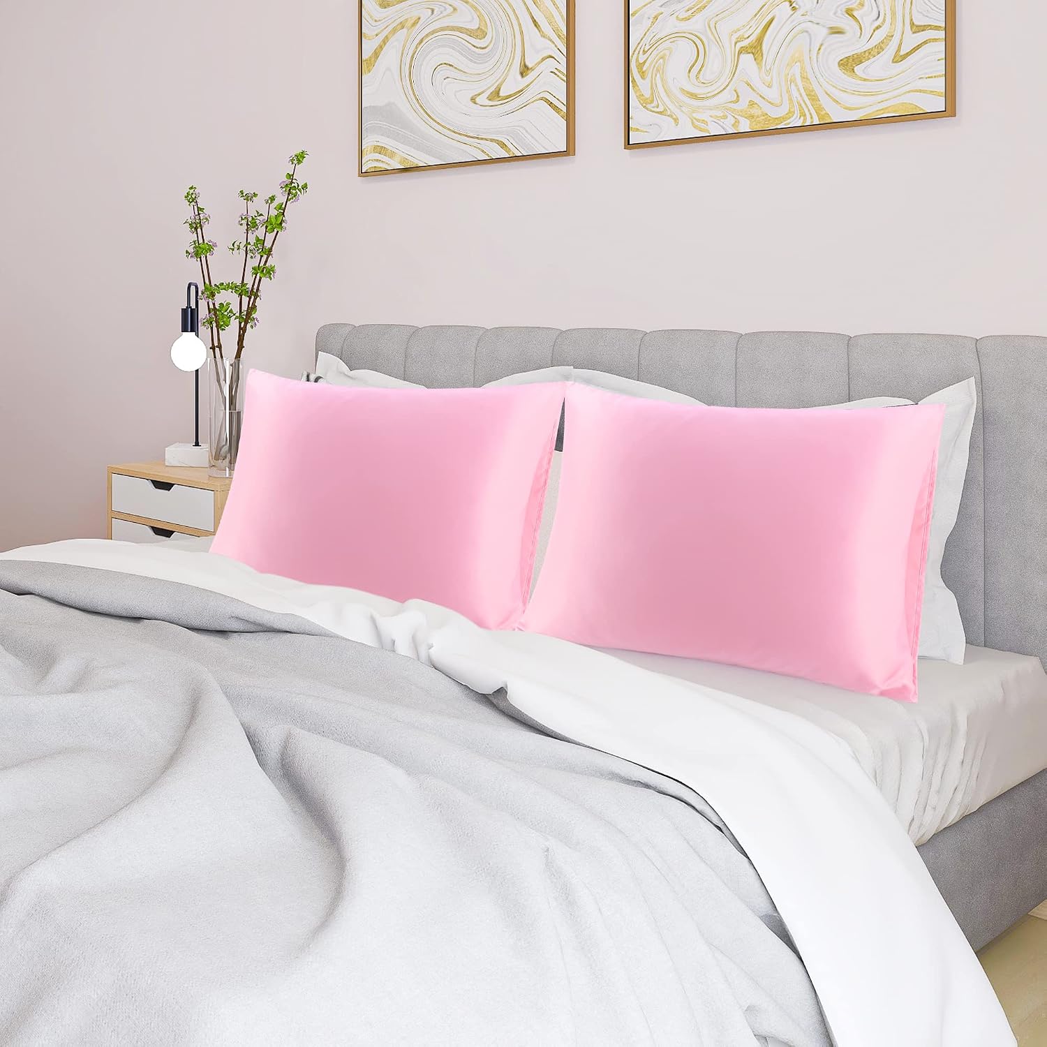 uxcell 2 Pack Silk Satin Pillowcase for Hair and Skin, Cool, Silky, Soft Breathable Pillow Cases Standard Size 20x26 Inch Sateen Pillowcase…