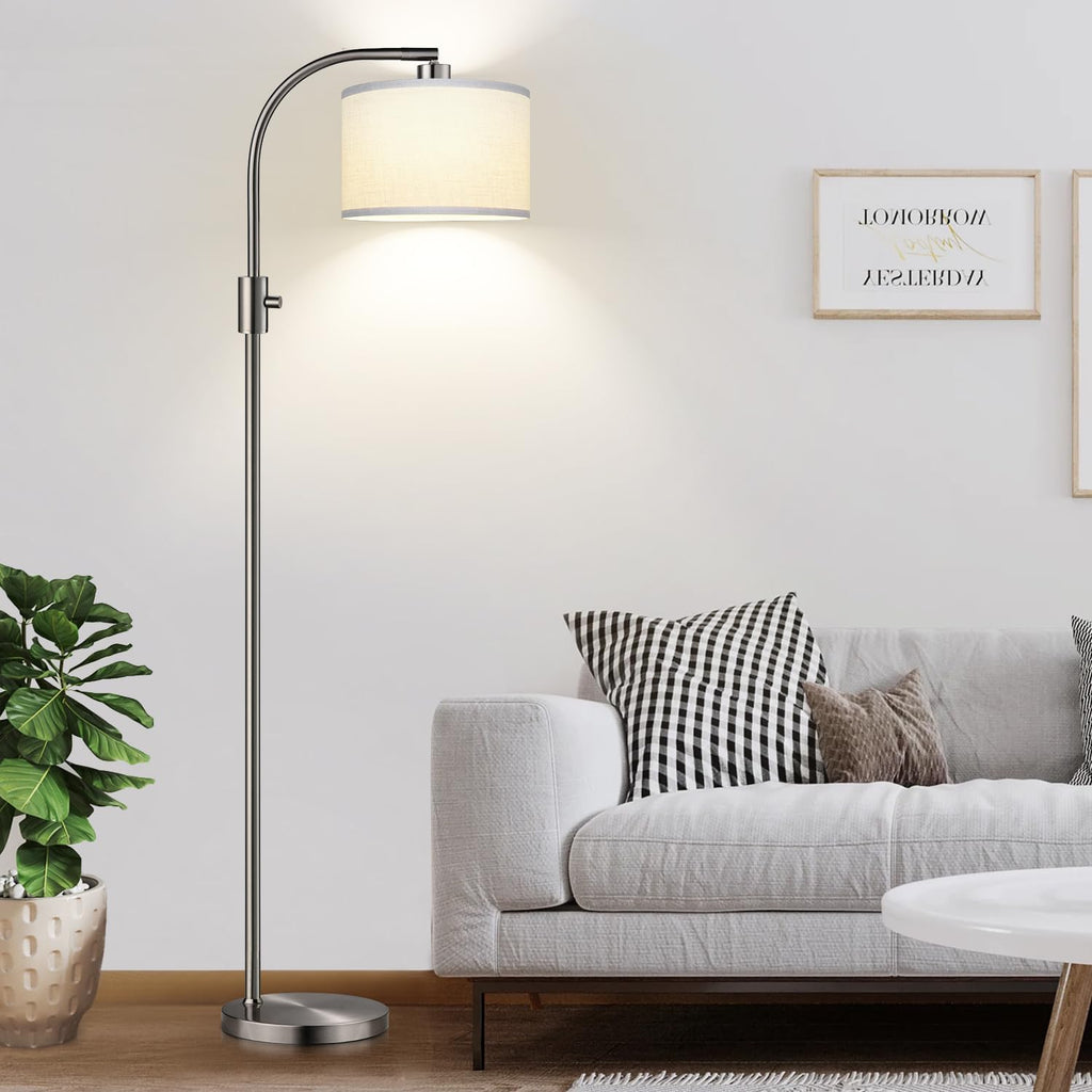 Nintiue Upgraded Modern Arc Dimmable Tall Standing Floor Lamp with Linen Shade, 1200 Lumens LED Bulb Included, for Living & Reading Room…