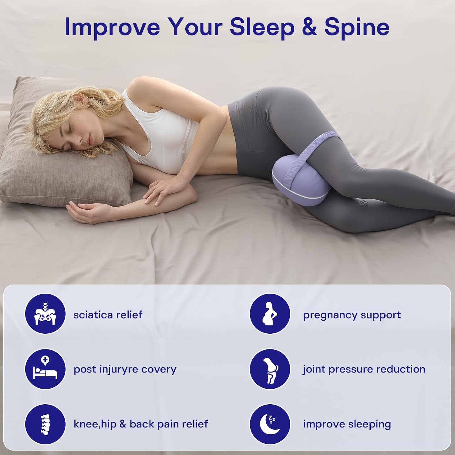 Knee Pillow for Side Sleepers - Smooth Spine Alignment Pillow, Memory Foam Knee Pillows for Back Hip Pain, Spine Aligning, Sciatica…