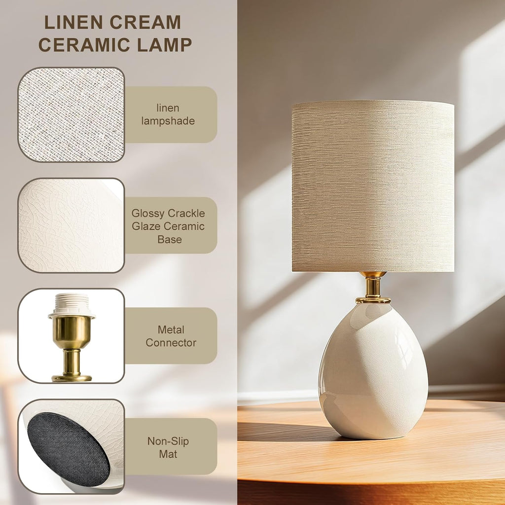 Dawnwake 18.5" Table Lamps Set of 2 for Living Room Bedroom, Bedside Lamps for Night Stands, Modern Linen White Ceramic Lamps