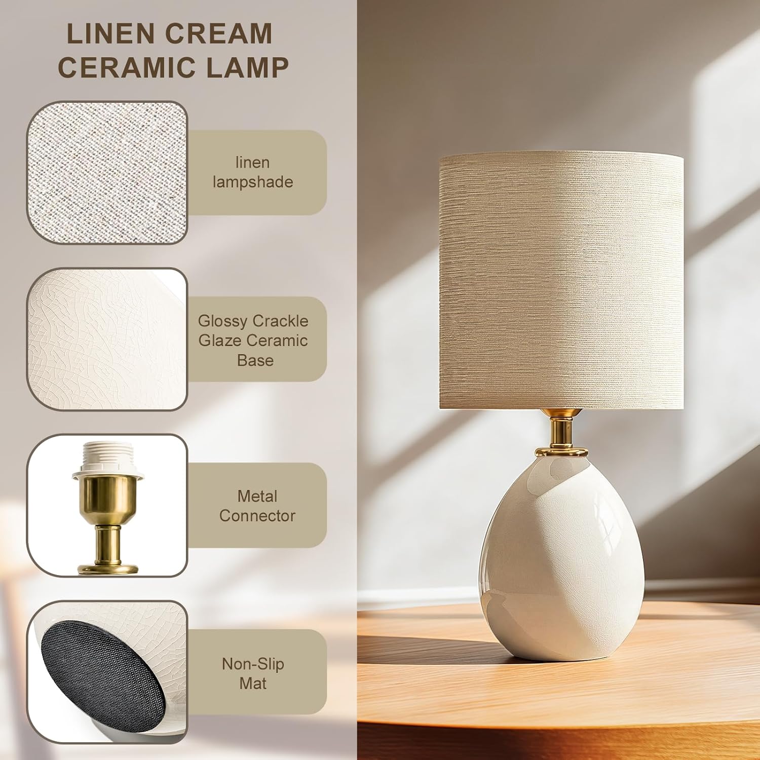Dawnwake 18.5" Table Lamps Set of 2 for Living Room Bedroom, Bedside Lamps for Night Stands, Modern Linen White Ceramic Lamps