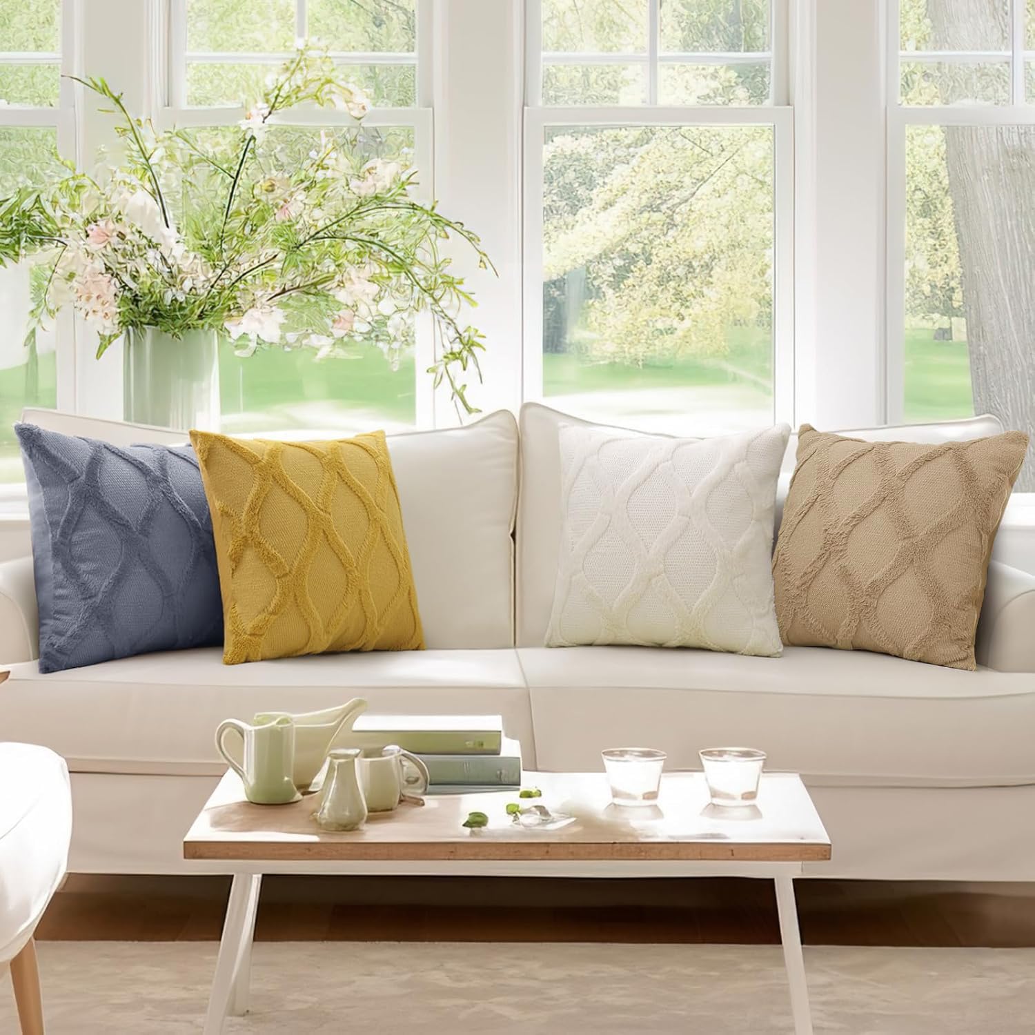 decorUhome Summer Throw Pillow Covers 20x20 Inch Set of 2, Soft Plush Faux Fur Wool Mustard Yellow Accent Couch Pillow Covers for Modern Fa…