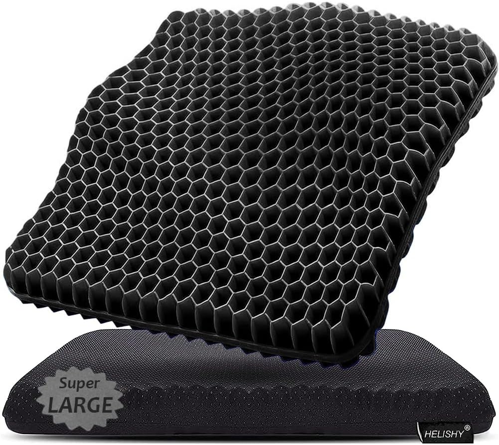Helishy Gel Seat Cushion, Super Large Gel Cushion Chair Pads with Non-Slip Cover for Home Office Car Seat Wheelchair, Soft Breathable Honey…