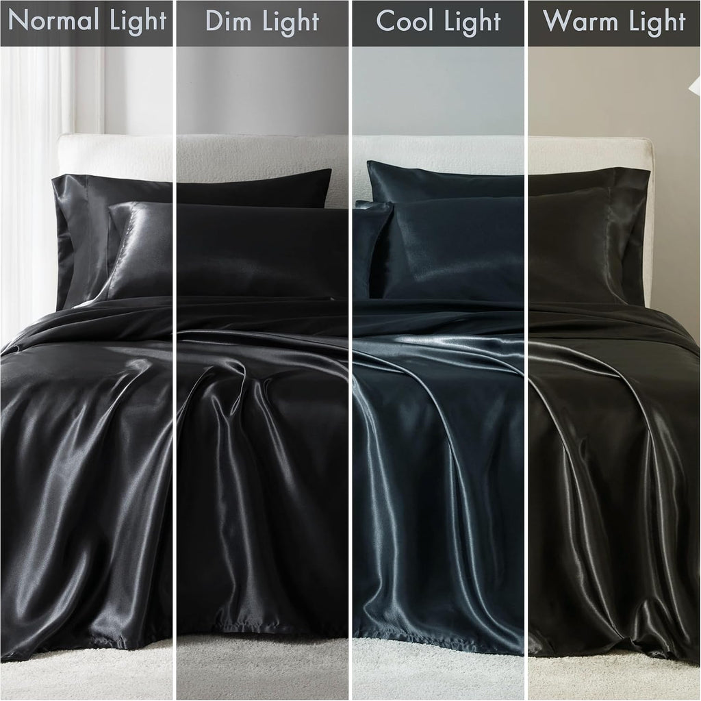 Madisonpark Madison Park Satin Sheets Split King Size, Luxurious Silky Bed Sheets, Elastic 14" Pocket fits up to 16" Mattress, Wrinkle-Free…