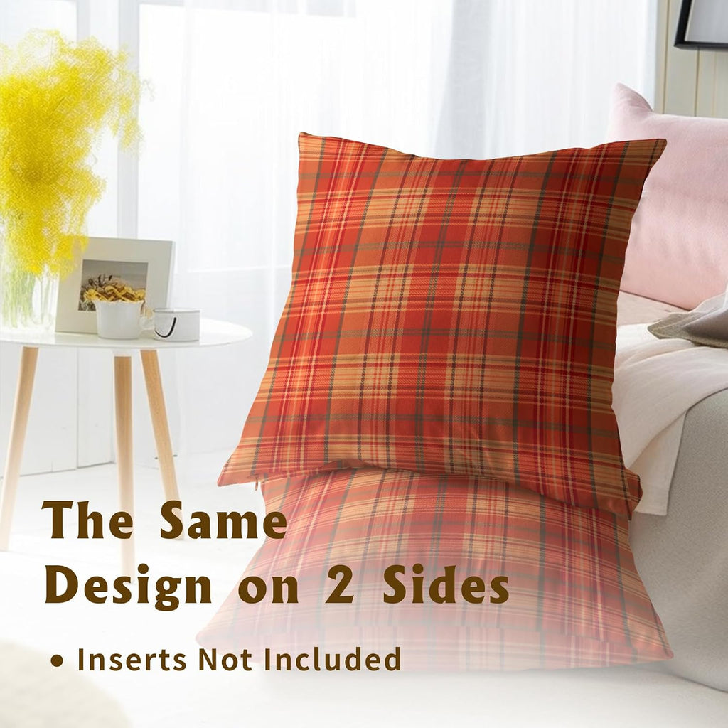 Fall Plaid Throw Pillow Covers 16x16inch Set of 2 Burnt Orange Buffalo Plaid Print Pillowcase Autumn Colored Tartan Thanksgiving…