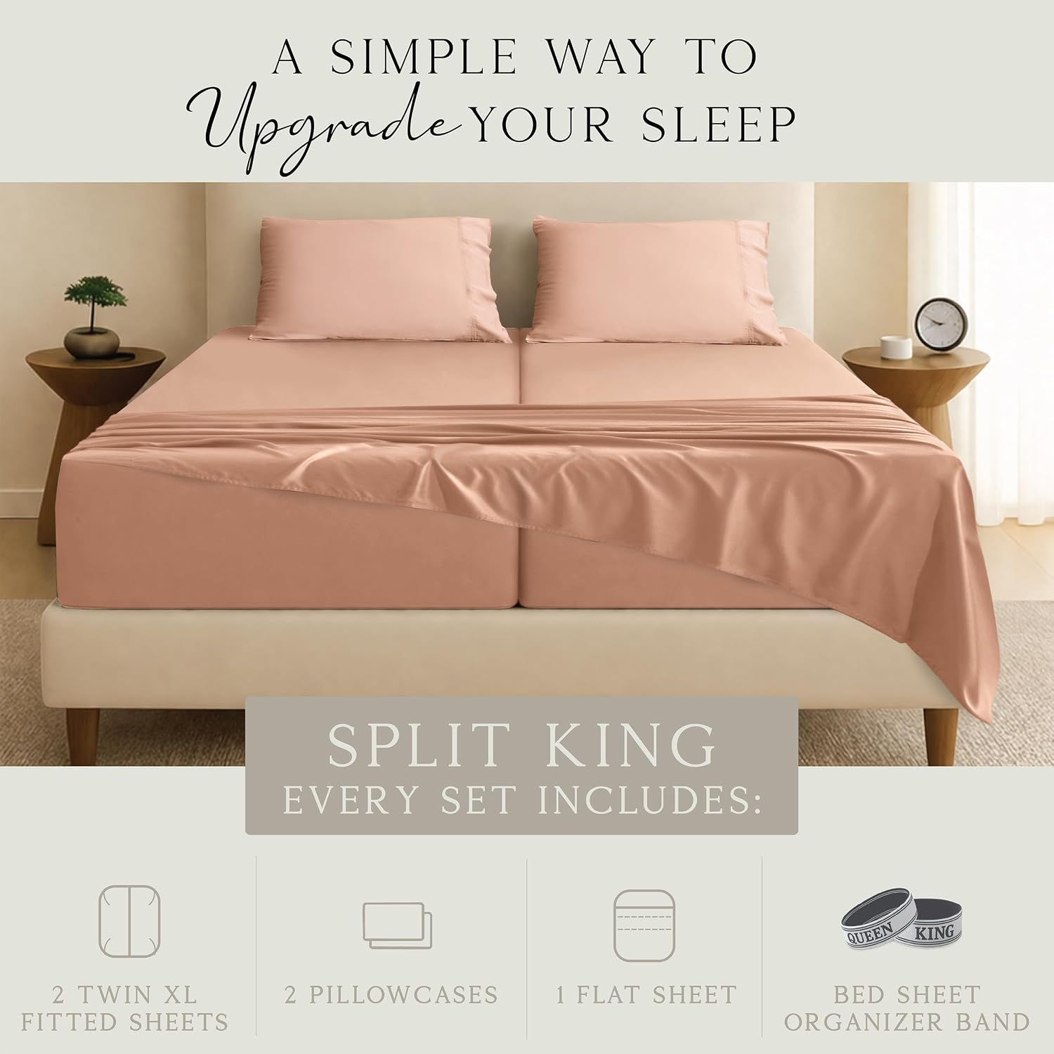 KARISSA MAE Pure Viscose from Bamboo Split King Size Sheet Set | 100% FSC Certified | Luxuriously Soft | Cooling | 18" Deep Pocket…