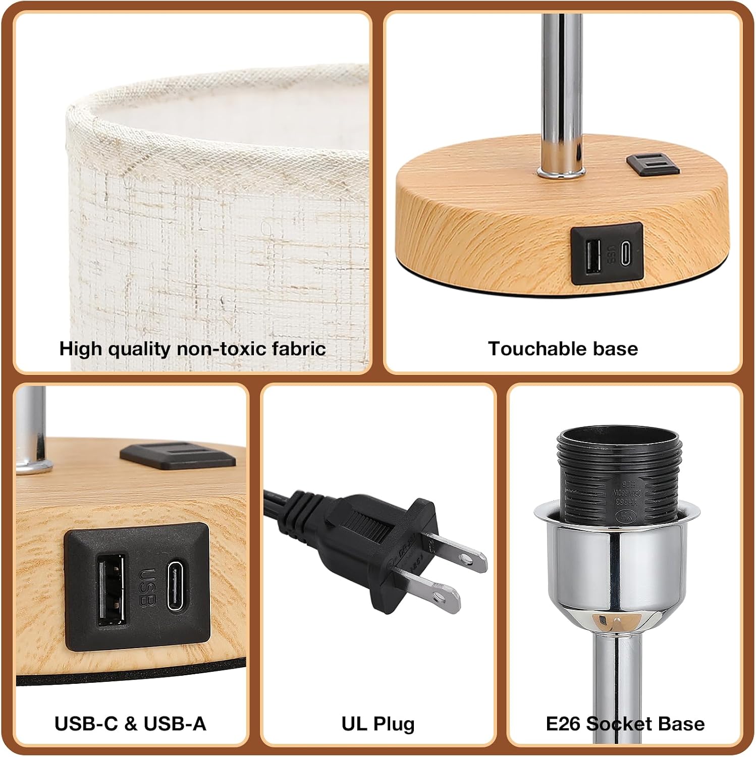 Dicoool Touch Bedside Table Lamp with USB - 3 Way Dimmable Wood Lamp for Bedroom Nightstand, Desk Lamp with Charging Station for Dorm…