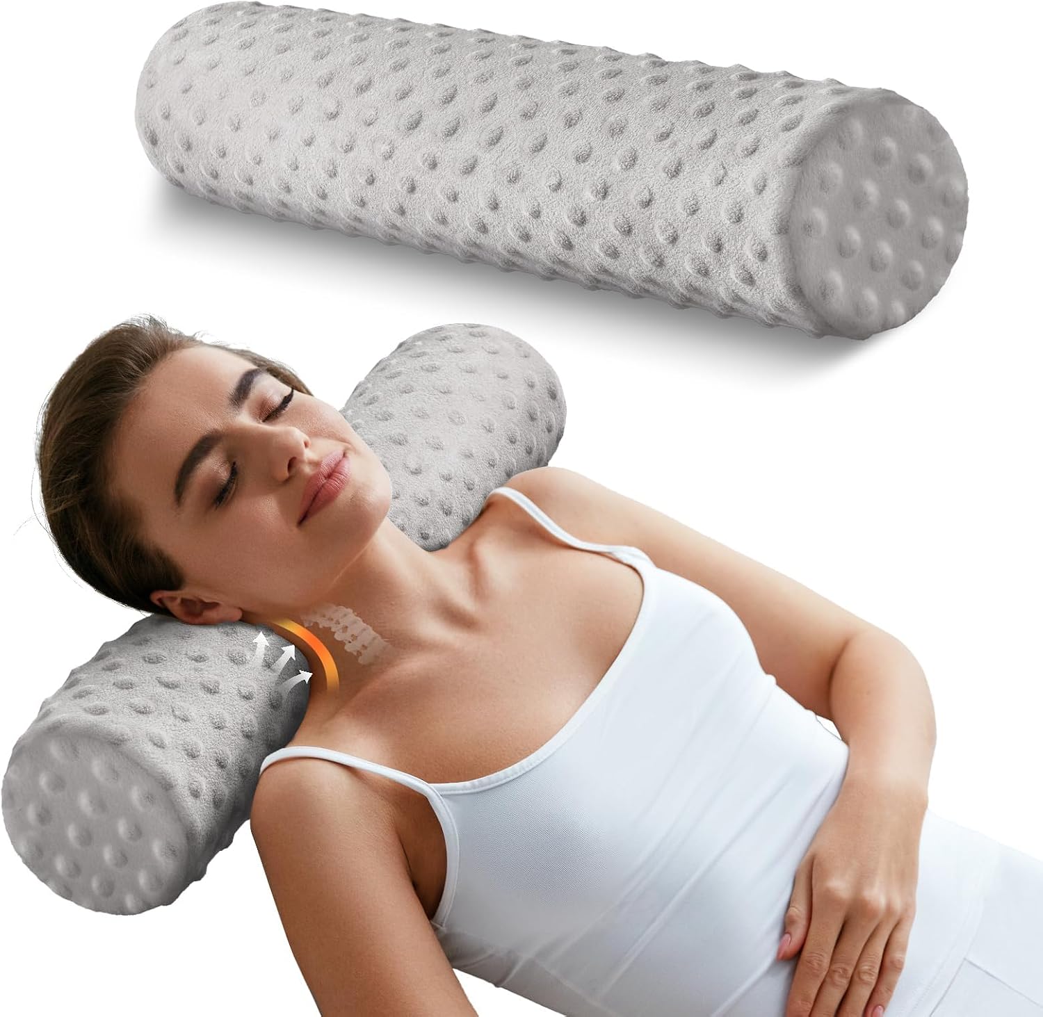 SinoSalected Memory Foam 4" Round Pillow, Cervical Neck Pillow for, Cylinder Pillows 18"x 4", Removable Cover, Neck Roll Pillow for Sleepi…