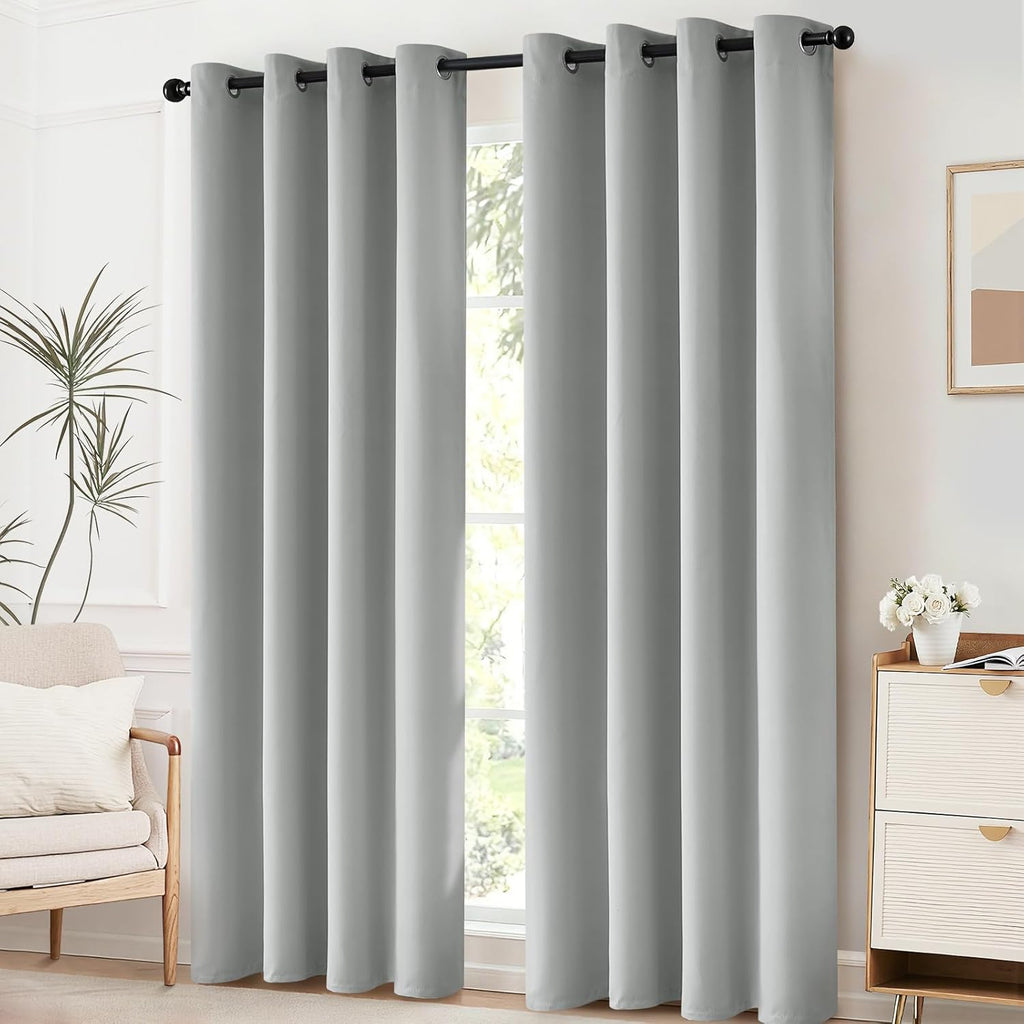 Yakamok Blackout Curtains Room Darkening Thermal Insulated Grommet top Window Curtains for Living Room, 52 x 72 Inch, Light Grey, Set of 2