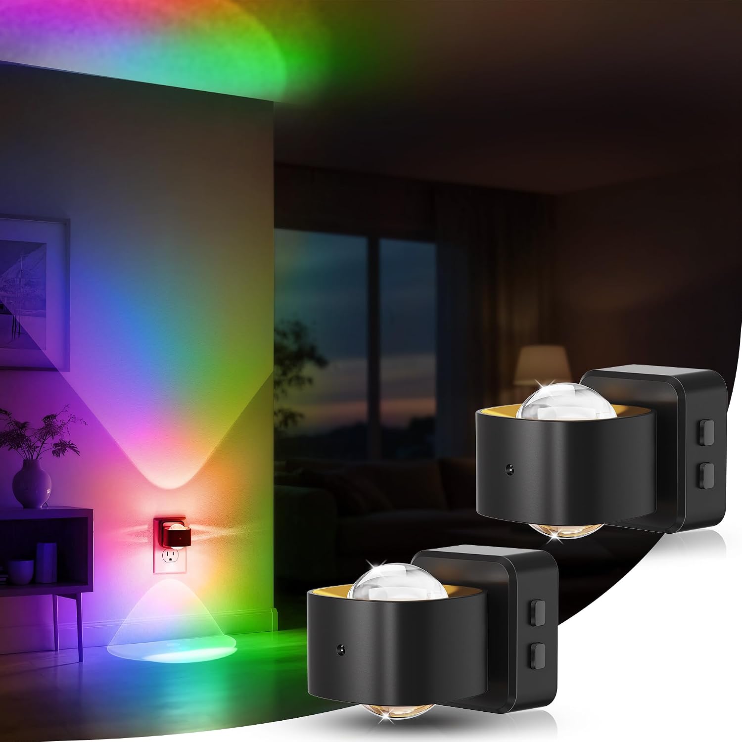 Briignite Night Light Projector, RGB Color Changing Night Light for Kids, 180° Rotating Night Lights Plug into Wall, Dusk to Dawn Sensor…