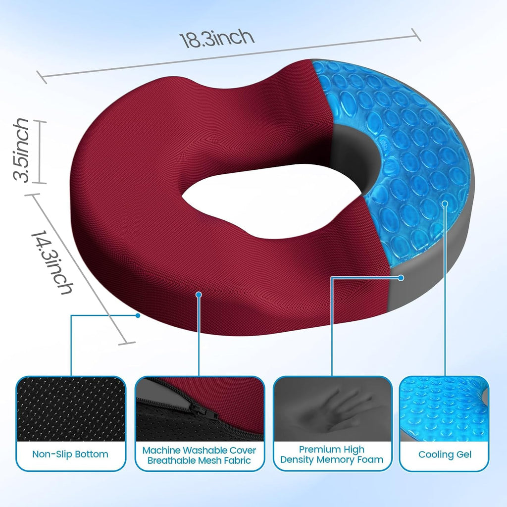 CushZone Donut Pillow Seat Cushion - Cooling Gel Donut Chair Cushions, Memory Foam Seat Cushion for Office & Home, Car Seat Cushion and But…