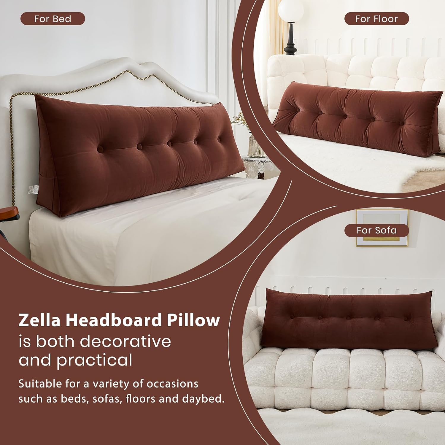 Zelladorra Headboard Pillow for Bed, Triangular Wedge Pillow Headboard Soft Support While Reading and Resting, Bed Bolster Cushion…