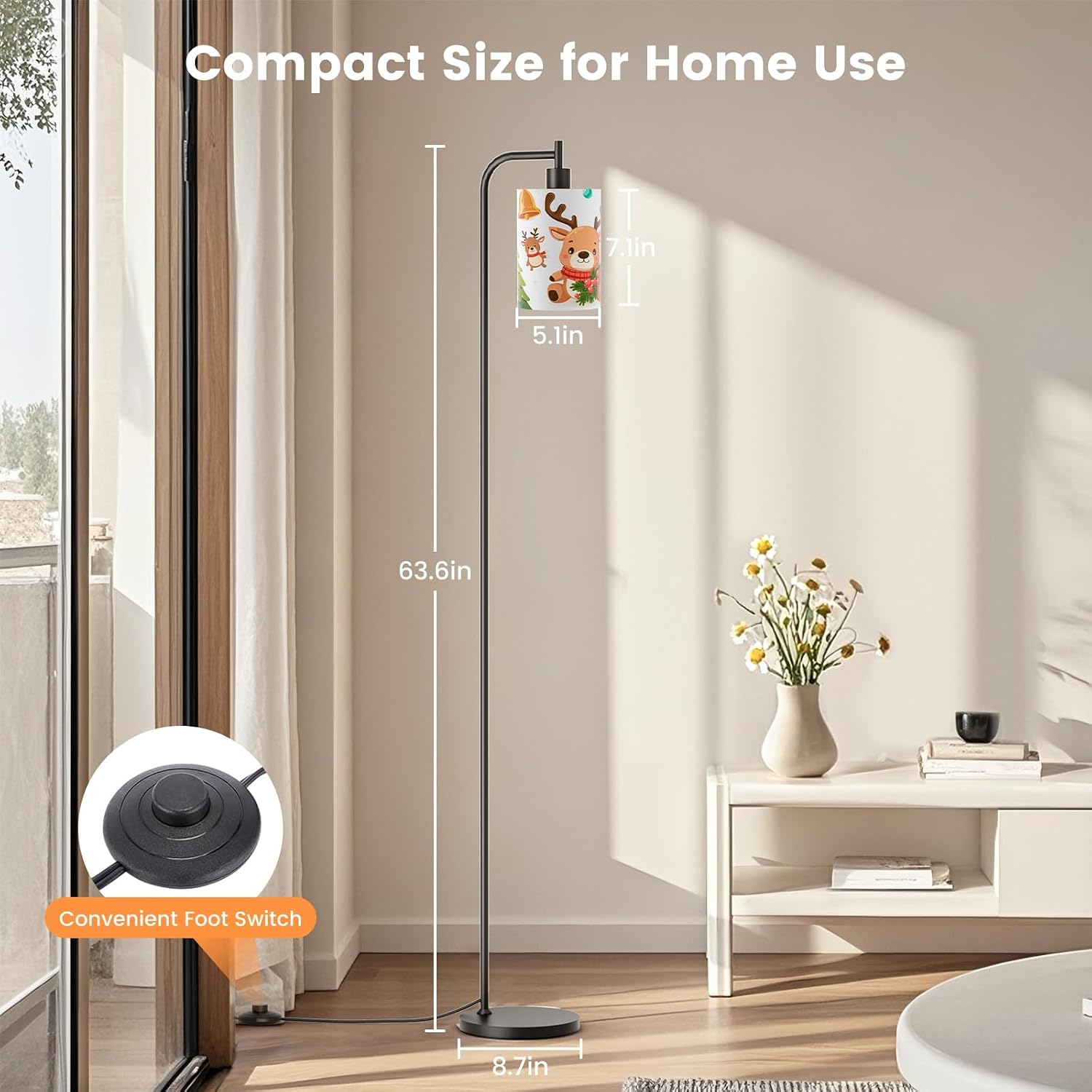 SIBRILLE Kids Floor Lamp with Linen Shade, Dimmable Tall Standing Lamp with Remote Control & 3 Color Temperatures, Modern Floor Lamps for…