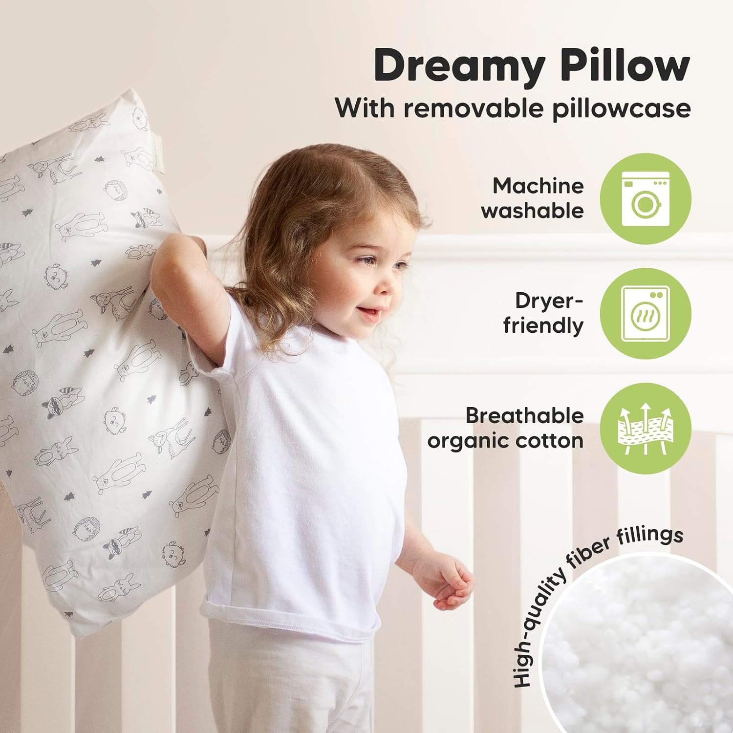 KeaBabies Toddler Pillow with Pillowcase, Jumbo 14X20 - Soft Organic Cotton Toddler Pillows for Sleeping - Machine Washable - Perfect for…