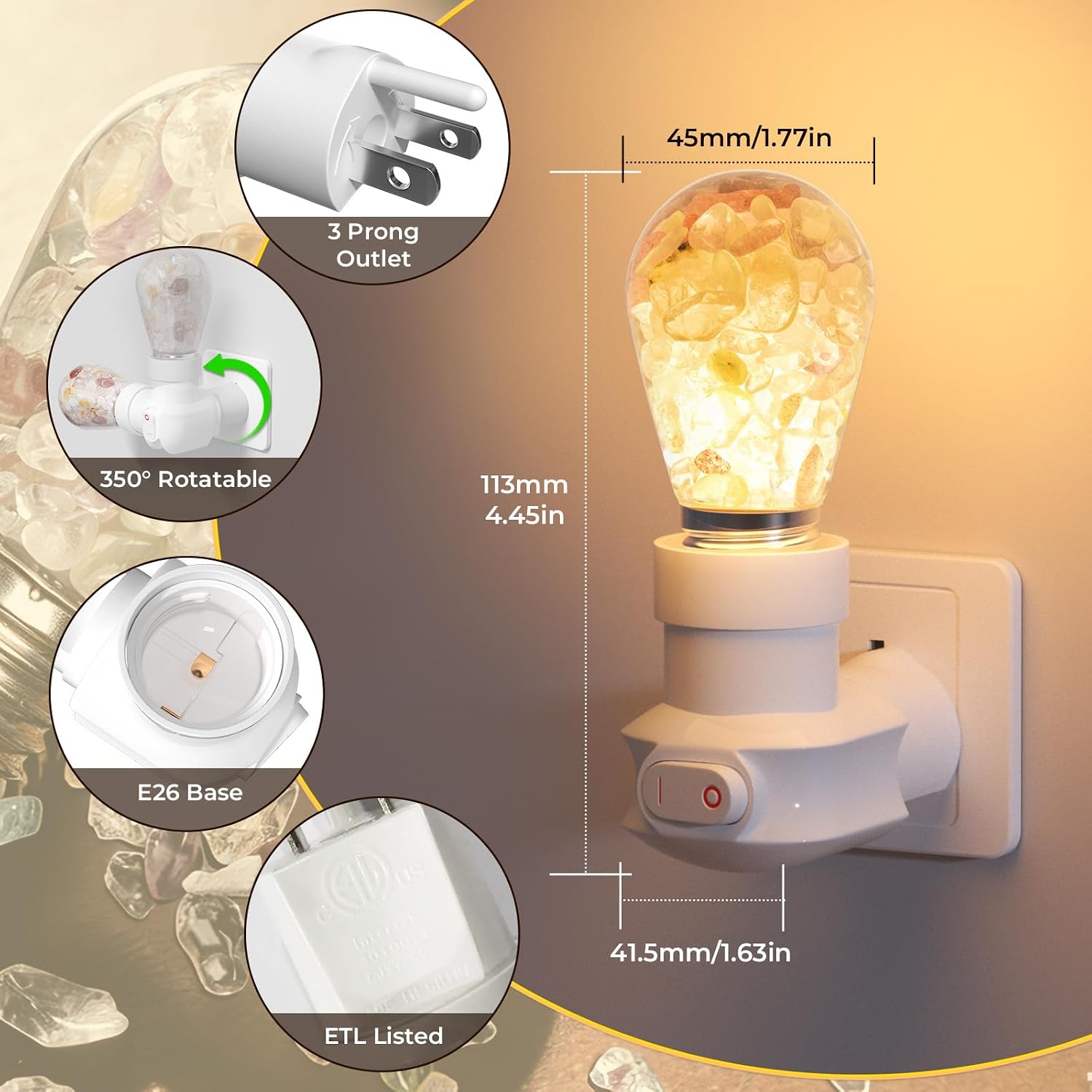 Zuria Zuria Plug-in Crystal Healing Night Light with Switch, Spiritual Crystals Lamp Plug-into Wall Soft White 3000K Plug in Healing…