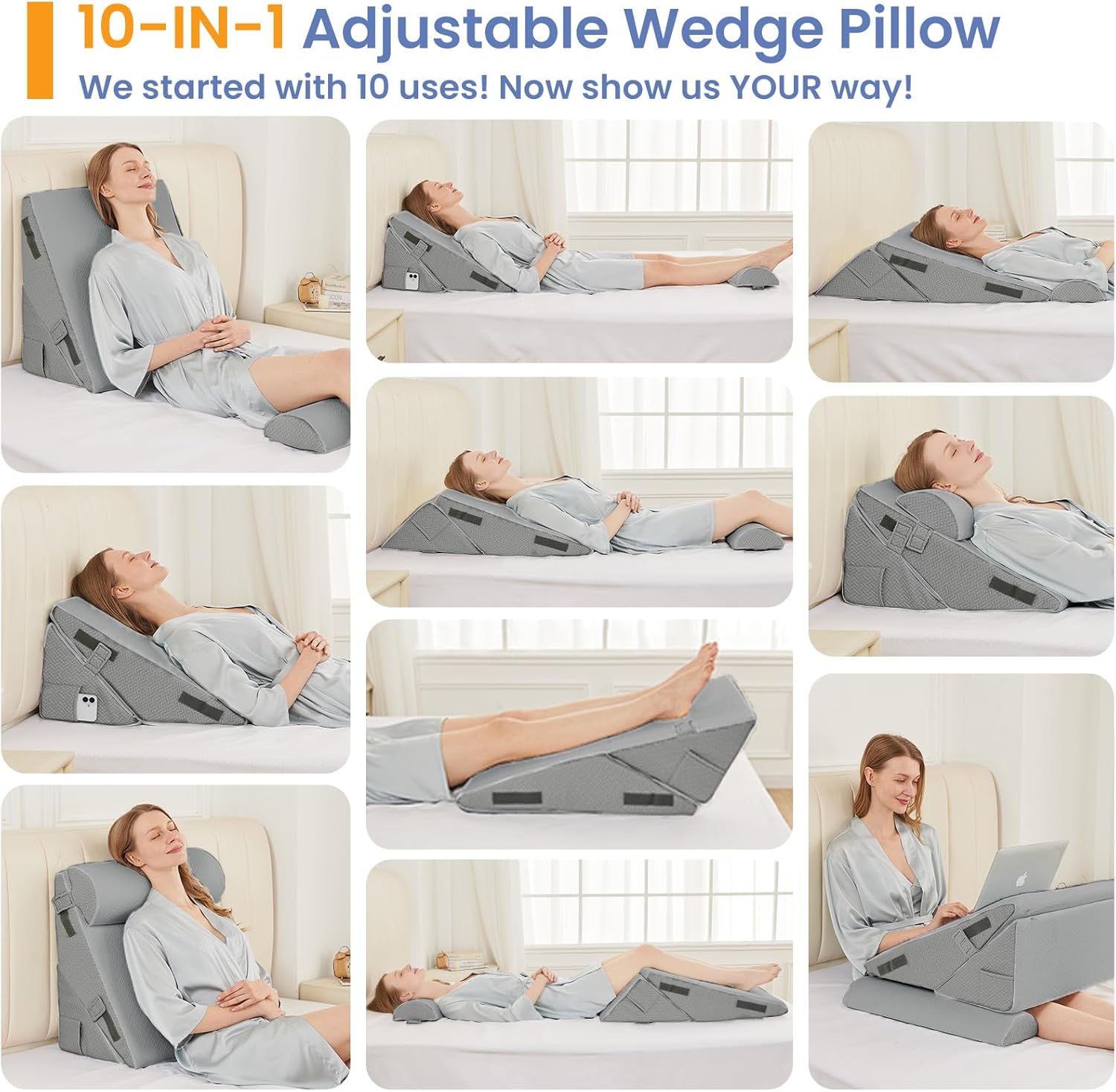 Sasttie Wedge Pillow Set for After Surgery, 3PCS Adjustable Bed Wedge Pillow Headboard with Memory Foam Neck Cushion – for Acid Reflux, Sle…