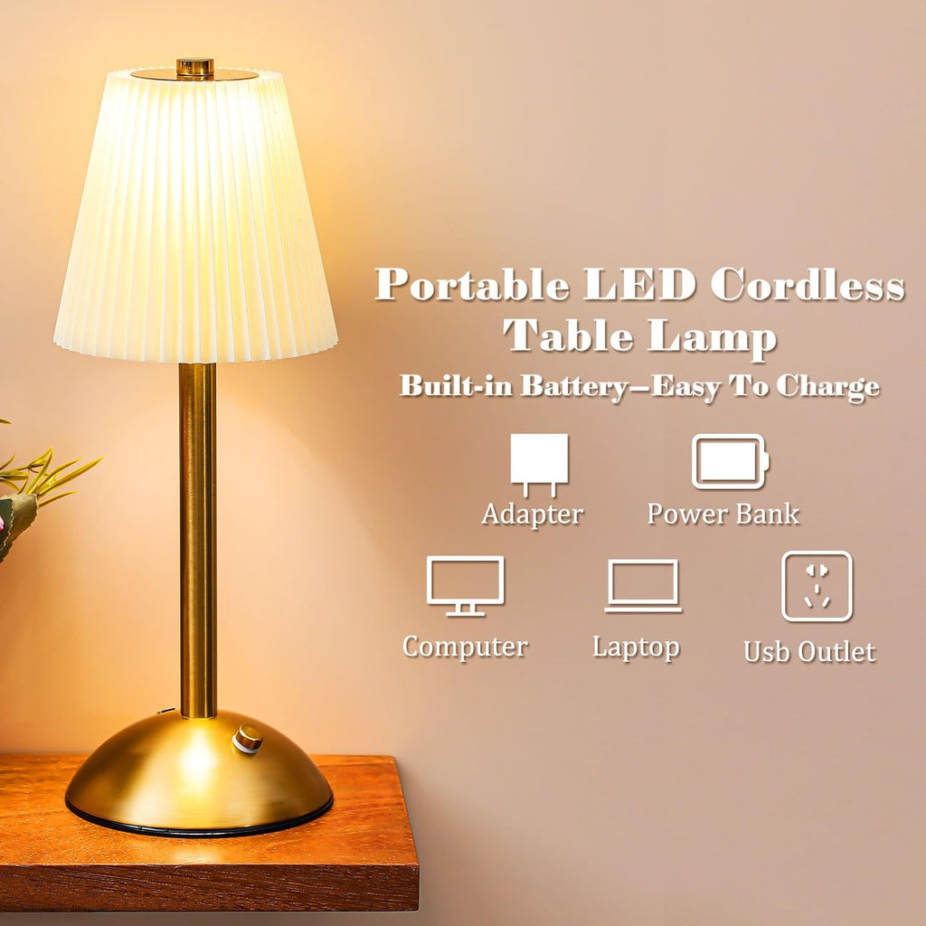 Liliful 1 Pcs Cordless Table Lamp Rechargeable Touch LED Small Gold Portable Battery Operated USB-c Desk Lamp 3 Color Dimmable for…