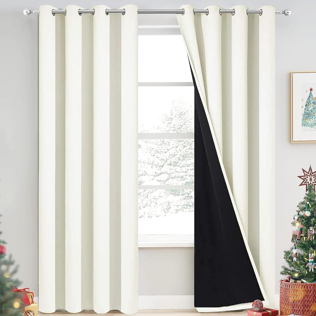 Yakamok 100% Cream Blackout Curtains for Bedroom, Light Blocking Thermal Insulated Noise Reducing Blackout Drapes for Living Room(52Wx90L,…