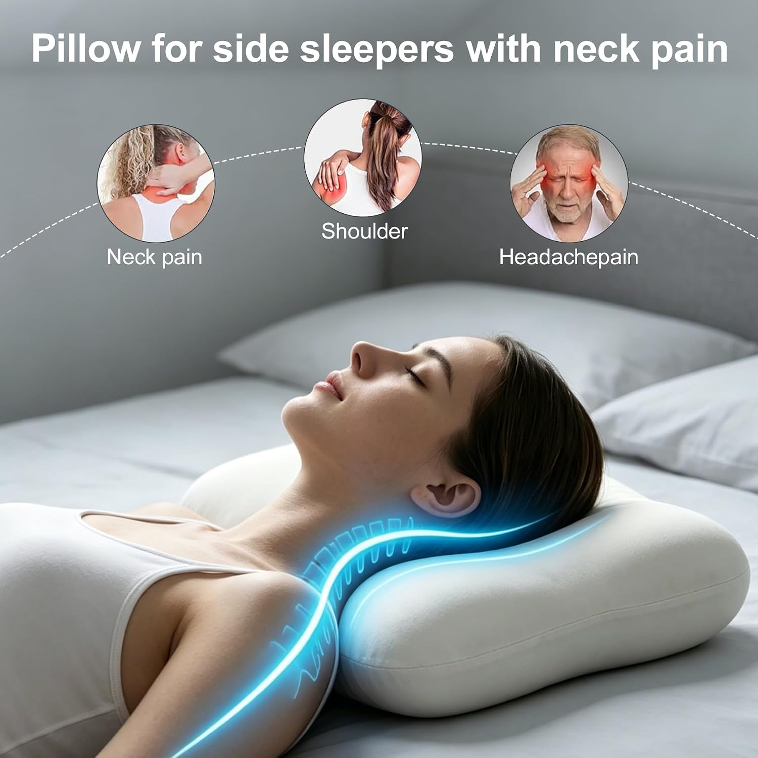 doudou doudou Cervical Pillow for Side Sleepers - Neck Pillow with 3-5 Second Slow Rebound Memory Foam, 360° Ergonomic Support & Coo…