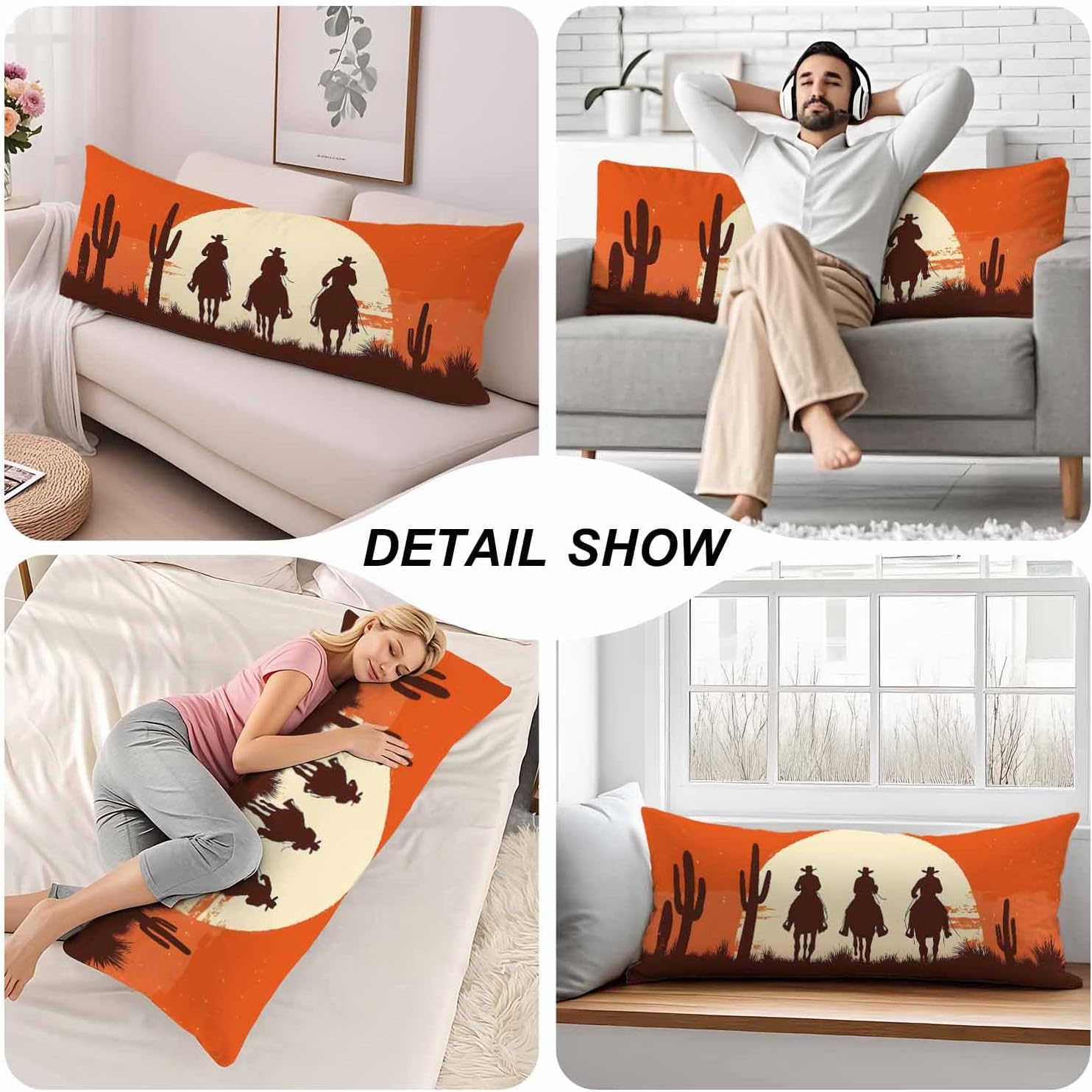Cowboy Rectangle Body Pillow Covers Western Cowboys Cactus Sunset 20"X54" Couch Body Pillow Pillowcase Decorative Home Body Pillows Bed…