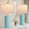 Tobusa 23.5’’ Light Green Coastal Table Lamps for Bedroom Set of 2, Modern Ceramic Nightstand Lamps for Living Room, Elegant Bedside Lamps…