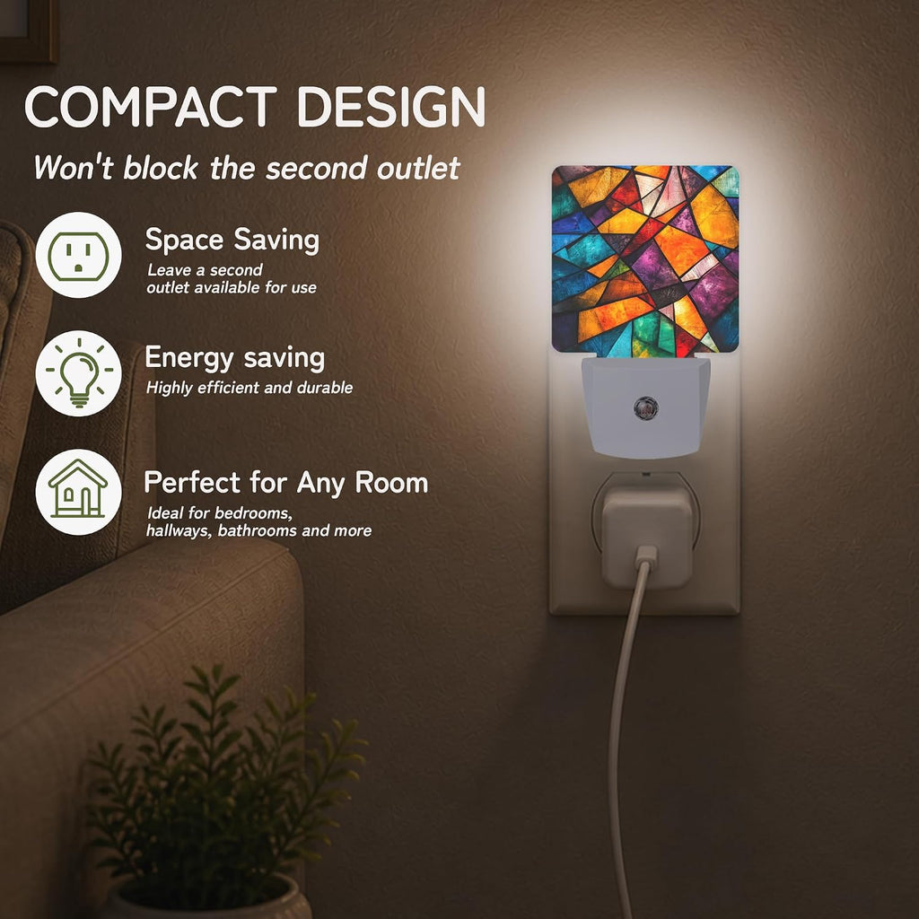 Colorful Stained Glass Mosaic Night Lights Plug into Wall, Night Light with Dusk to Dawn Sensor for Bedroom Bathroom Kitchen Hallway…